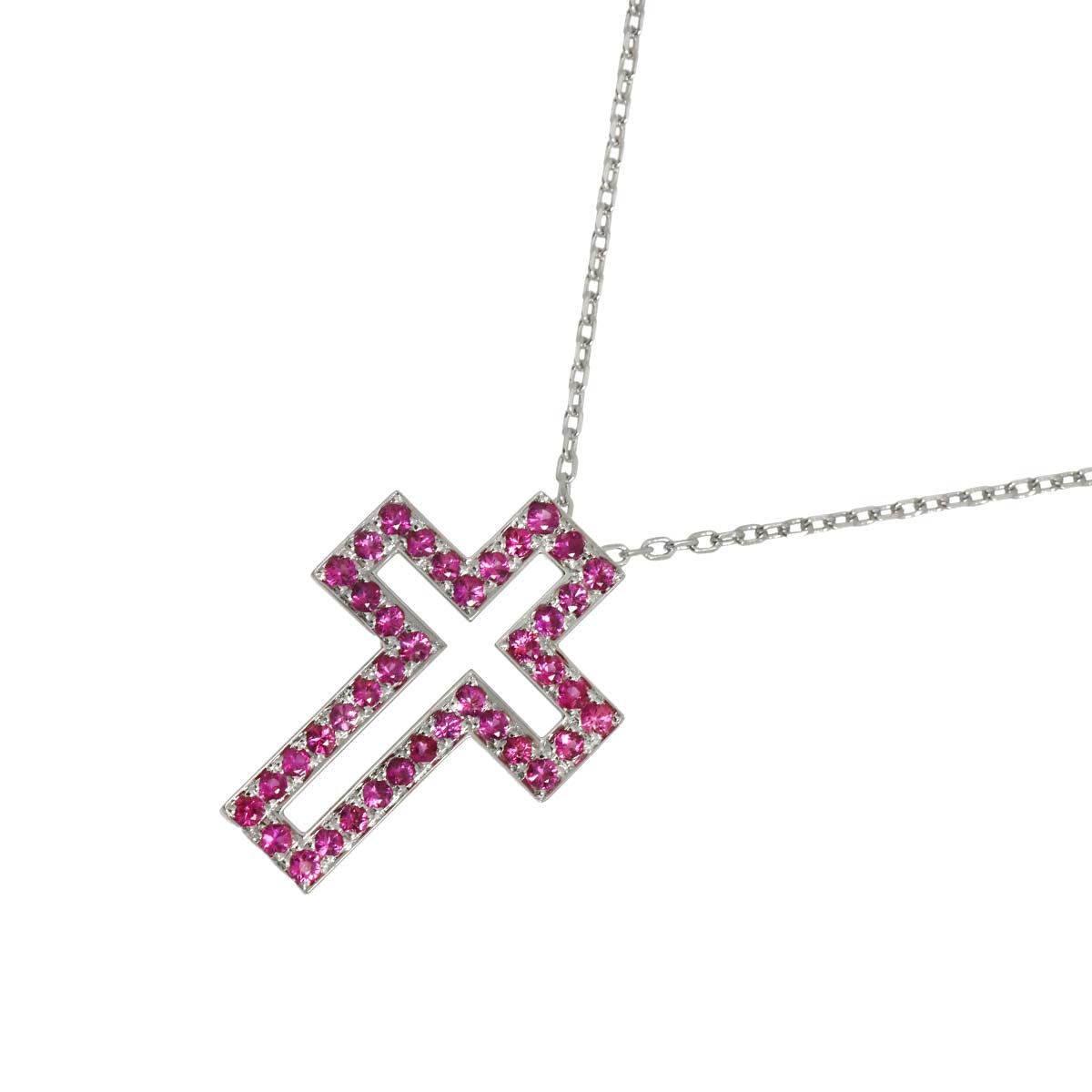 Open Cross Sapphire Necklace 18K WG 750
