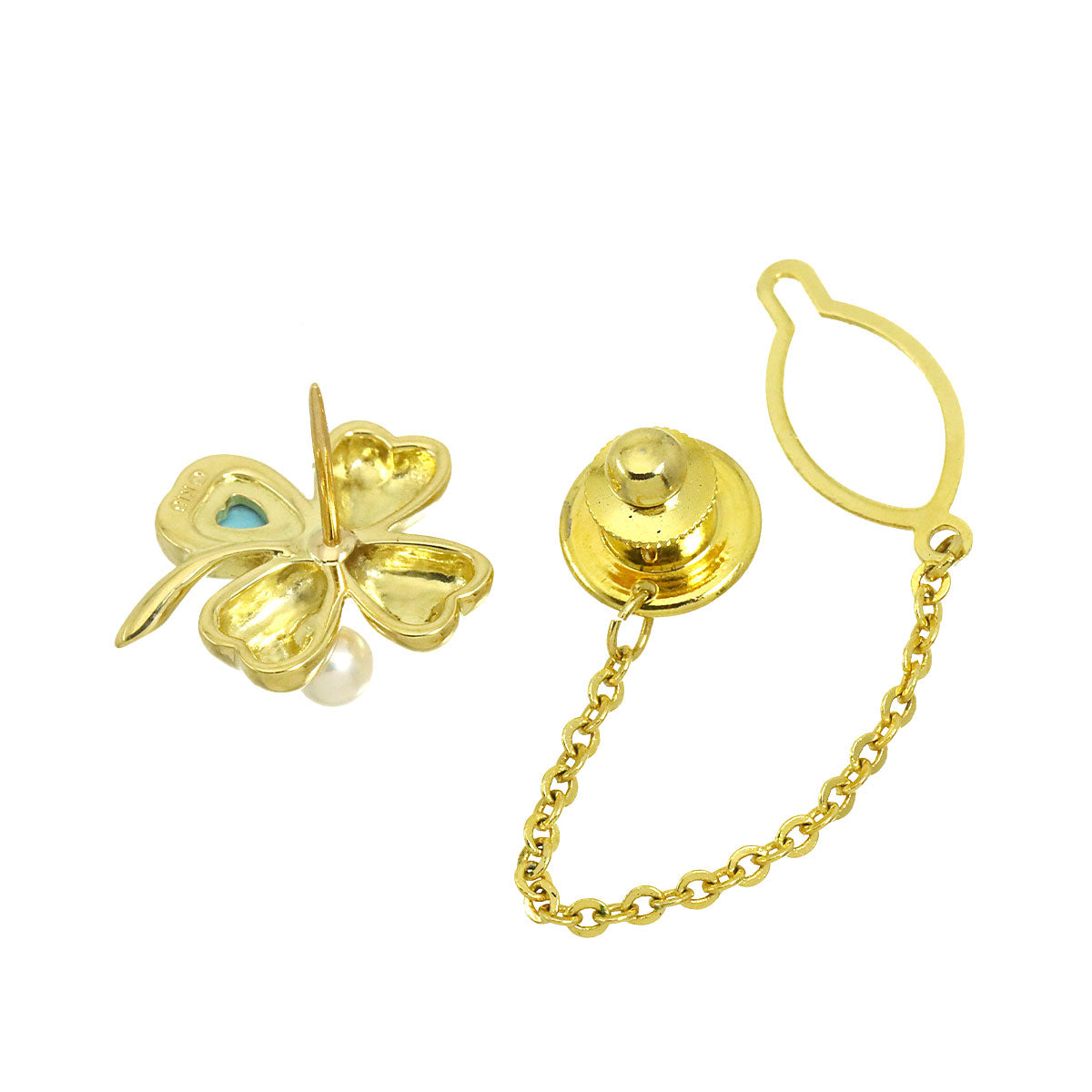 Akoya Pearl 4.0mm Turquoise Pin Brooch 18K YG 750