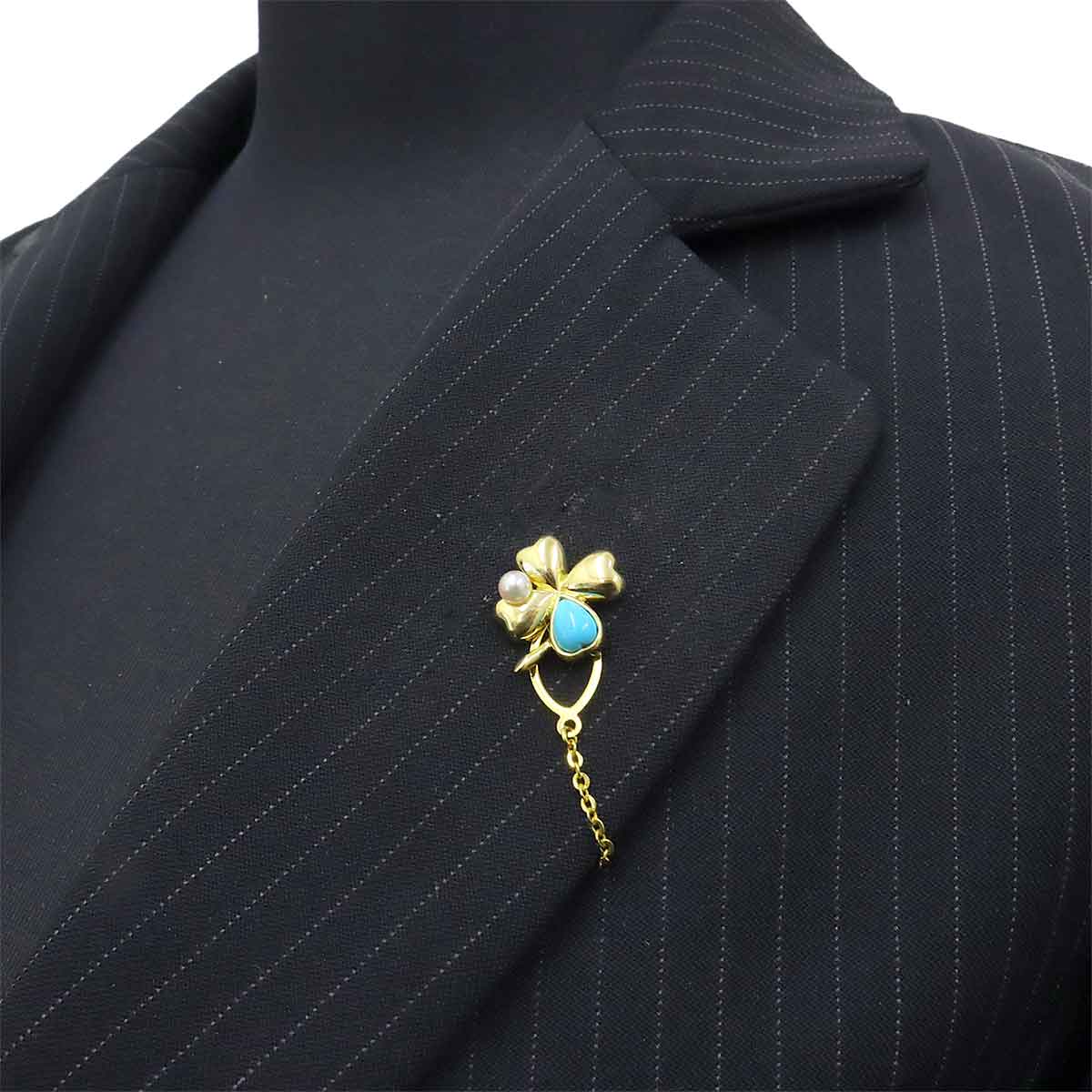 Akoya Pearl 4.0mm Turquoise Pin Brooch 18K YG 750