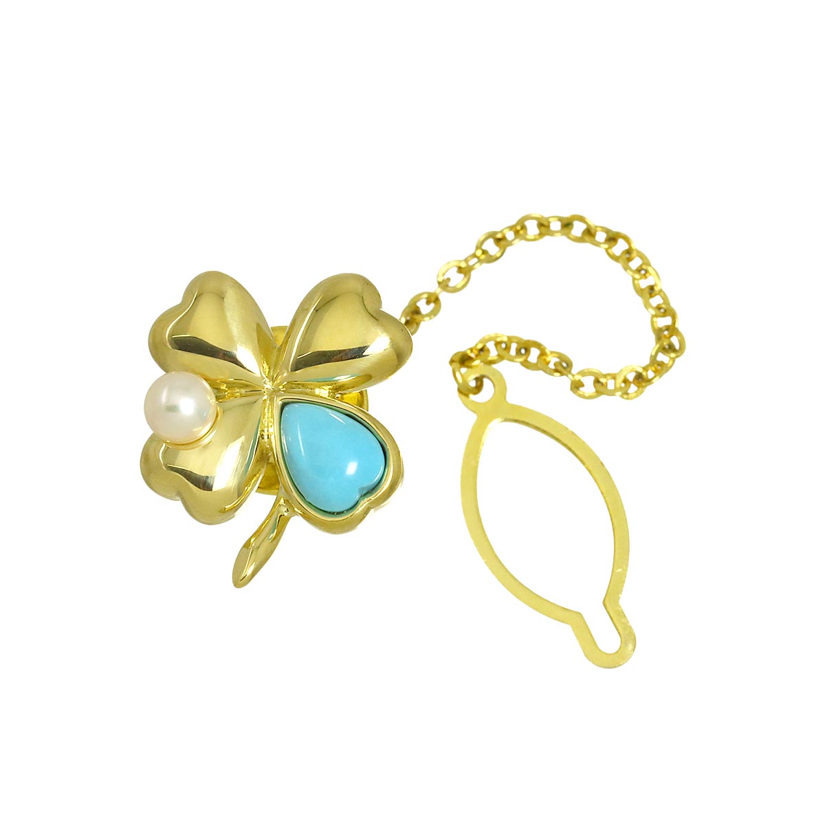 Akoya Pearl 4.0mm Turquoise Pin Brooch 18K YG 750