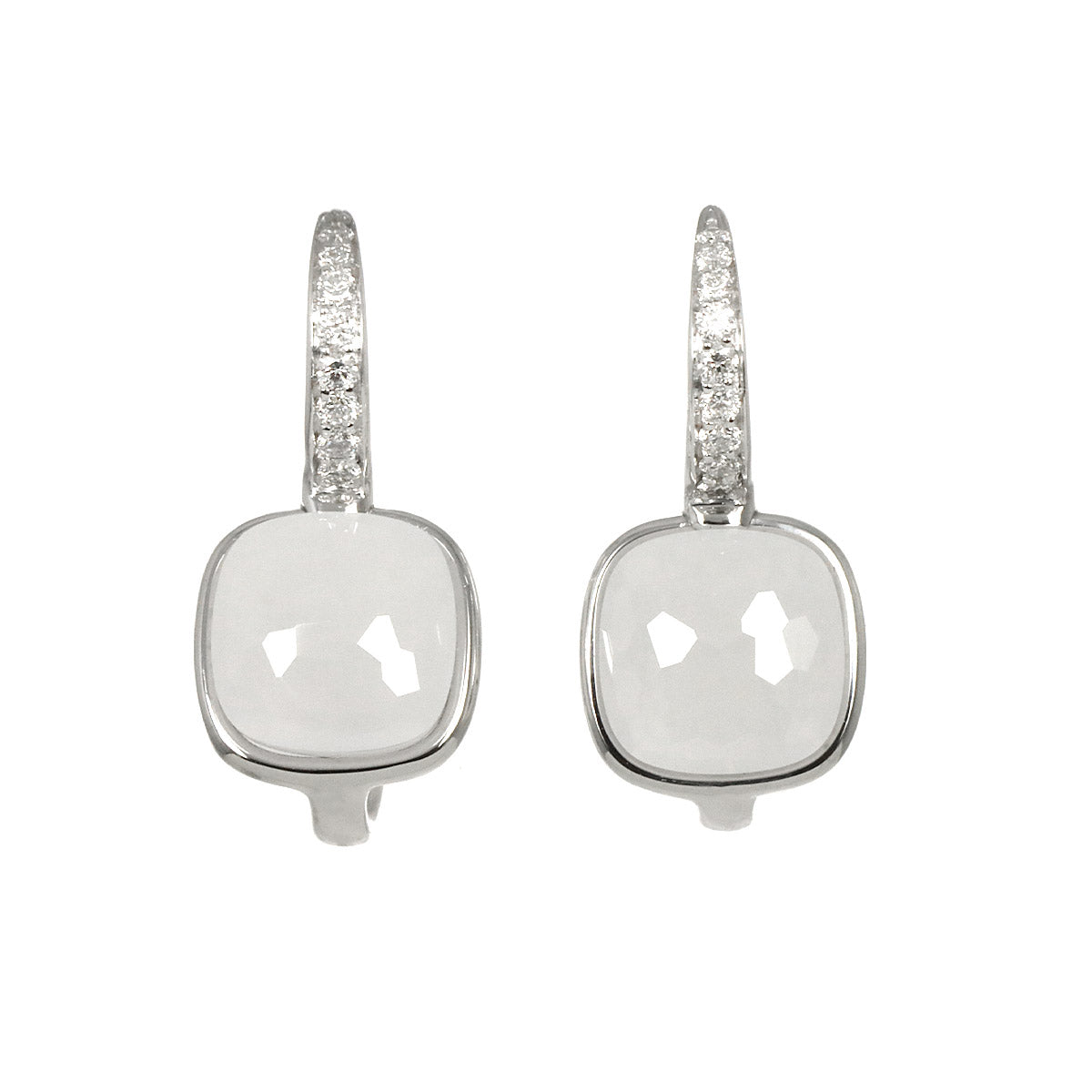 Quartz Diamond Earrings Pierced 18K WG 750