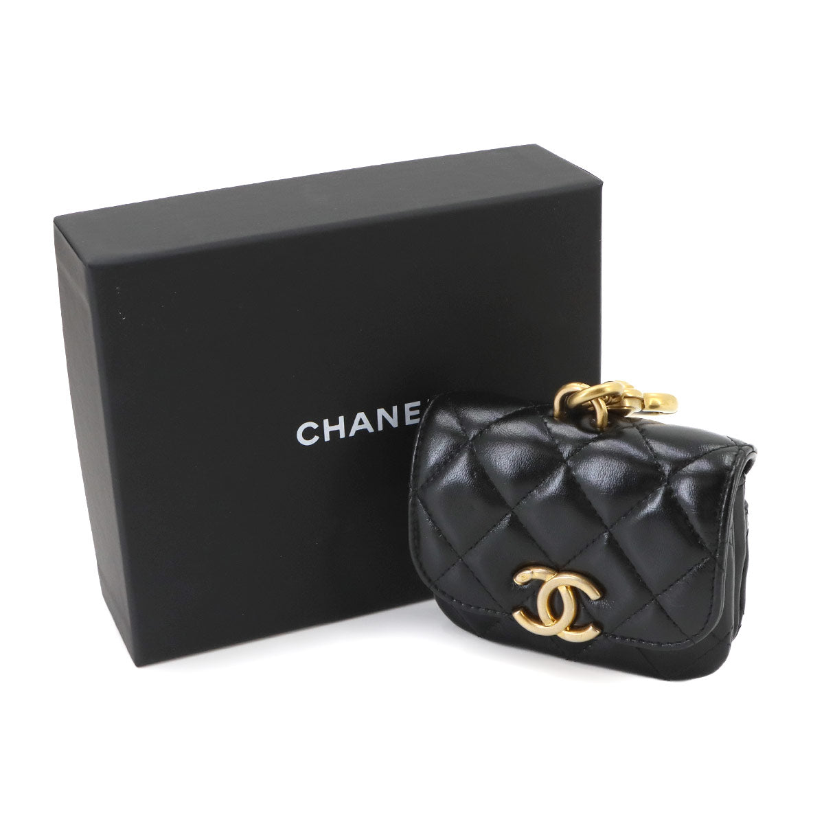 Matelasse Mini Bag Charm Pouch Leather Black Purse