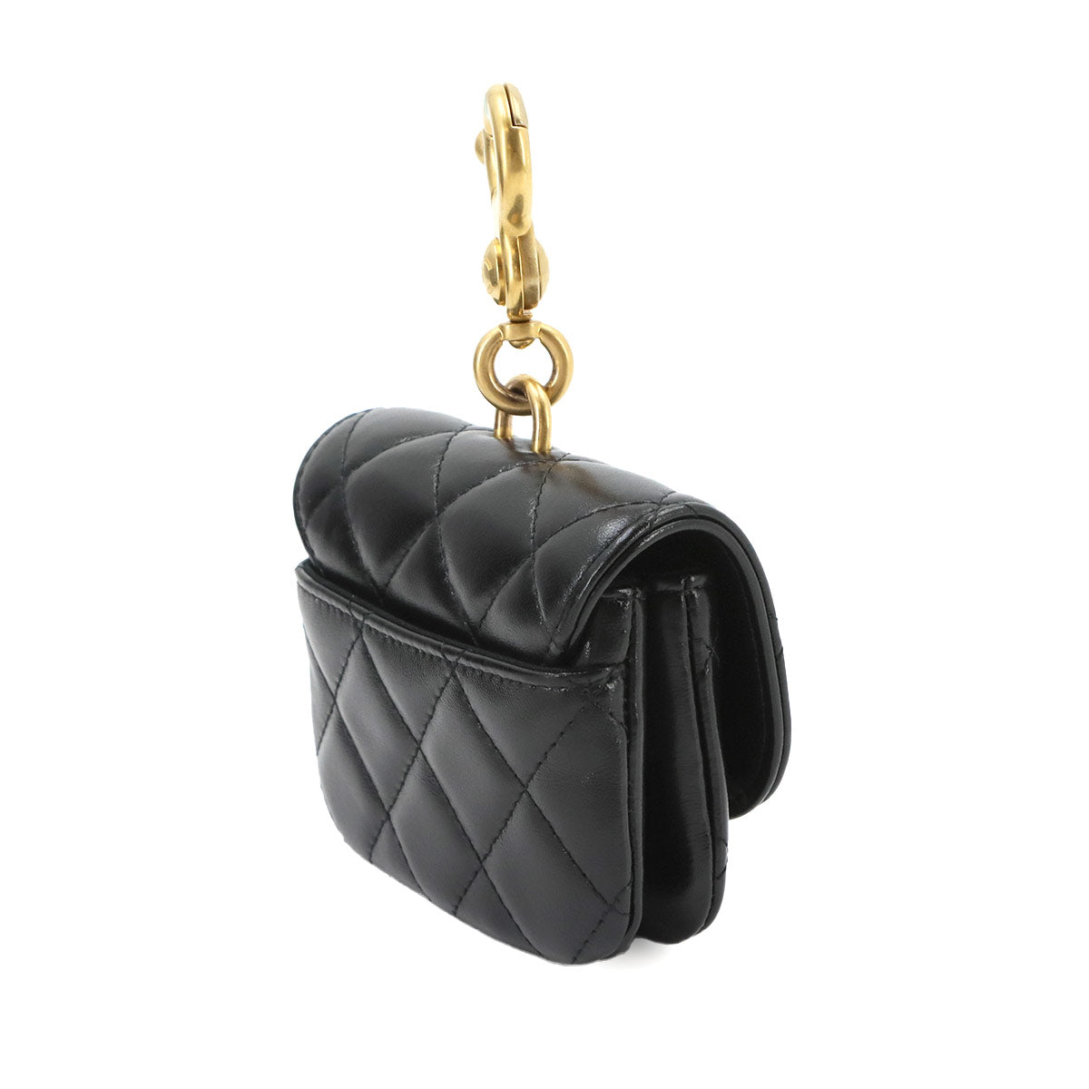 Matelasse Mini Bag Charm Pouch Leather Black Purse