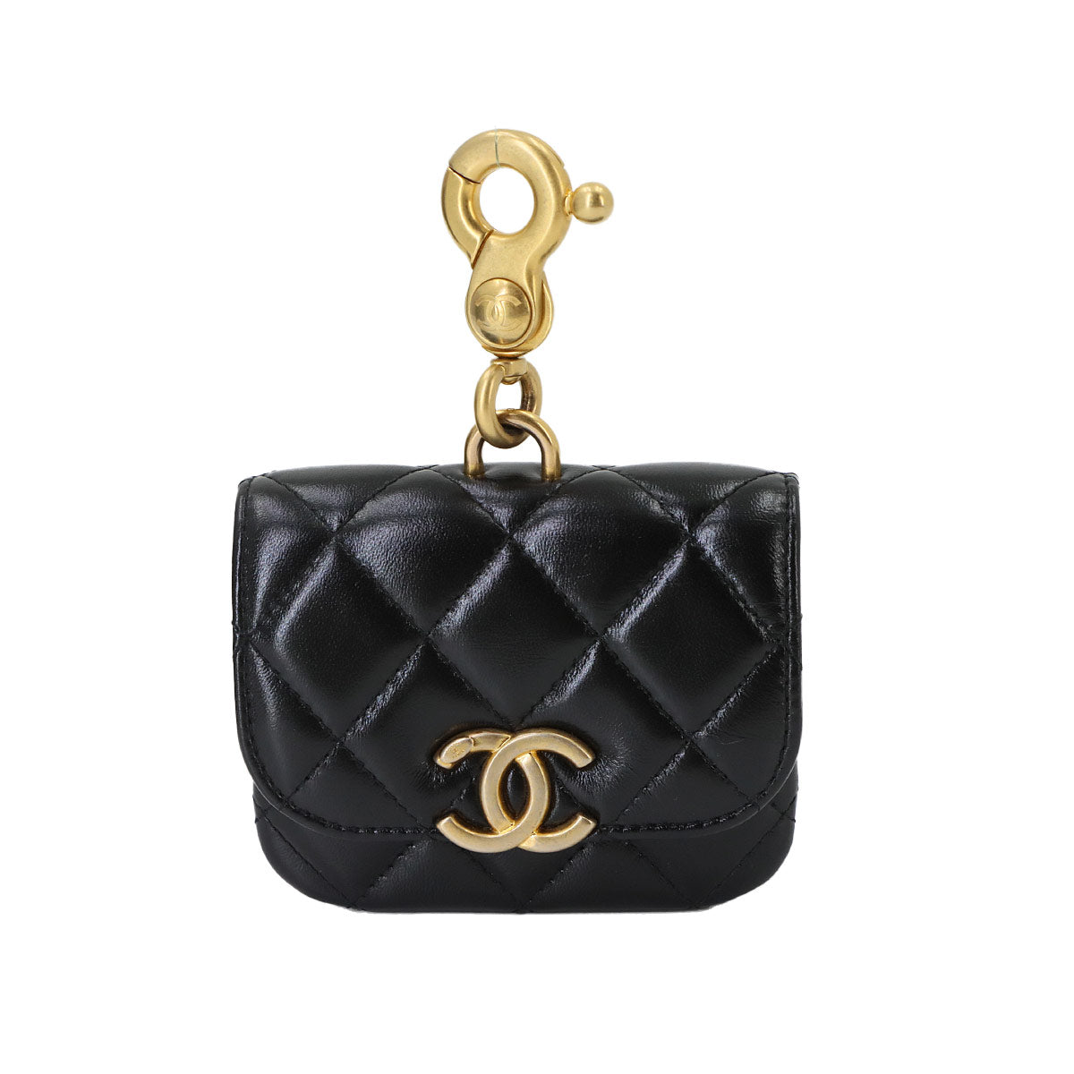 Matelasse Mini Bag Charm Pouch Leather Black Purse