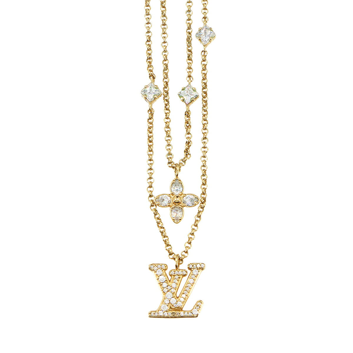 Lady LV Necklace Gold Rhinestone M01845 Accessory