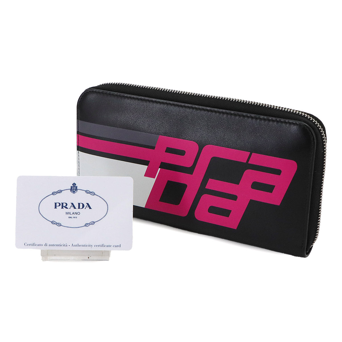 City Sport Zipped Around Long Wallet Leather Nero Fuchsia 1ML506