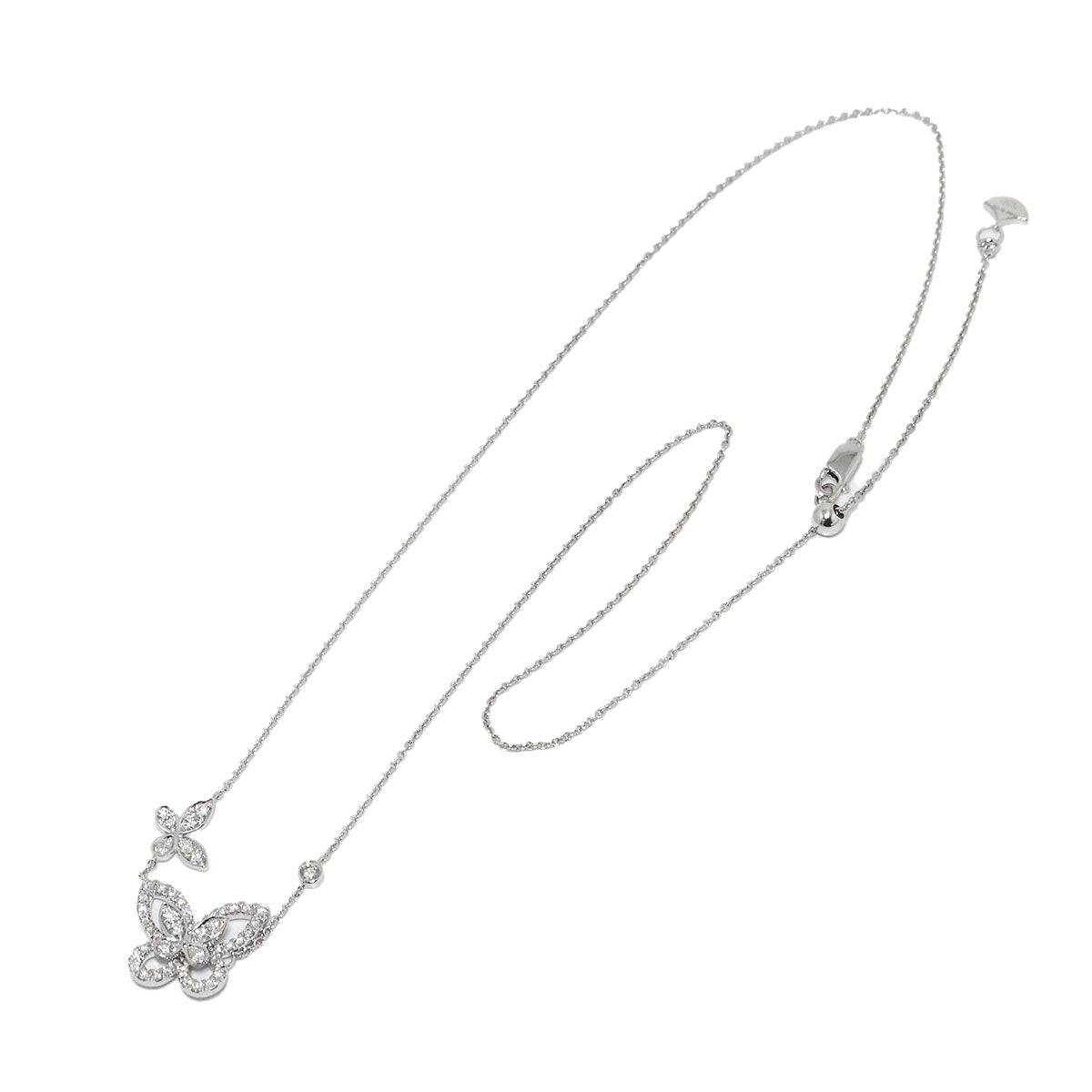 Double Butterfly Silhouette Diamond Necklace 18K WG 750