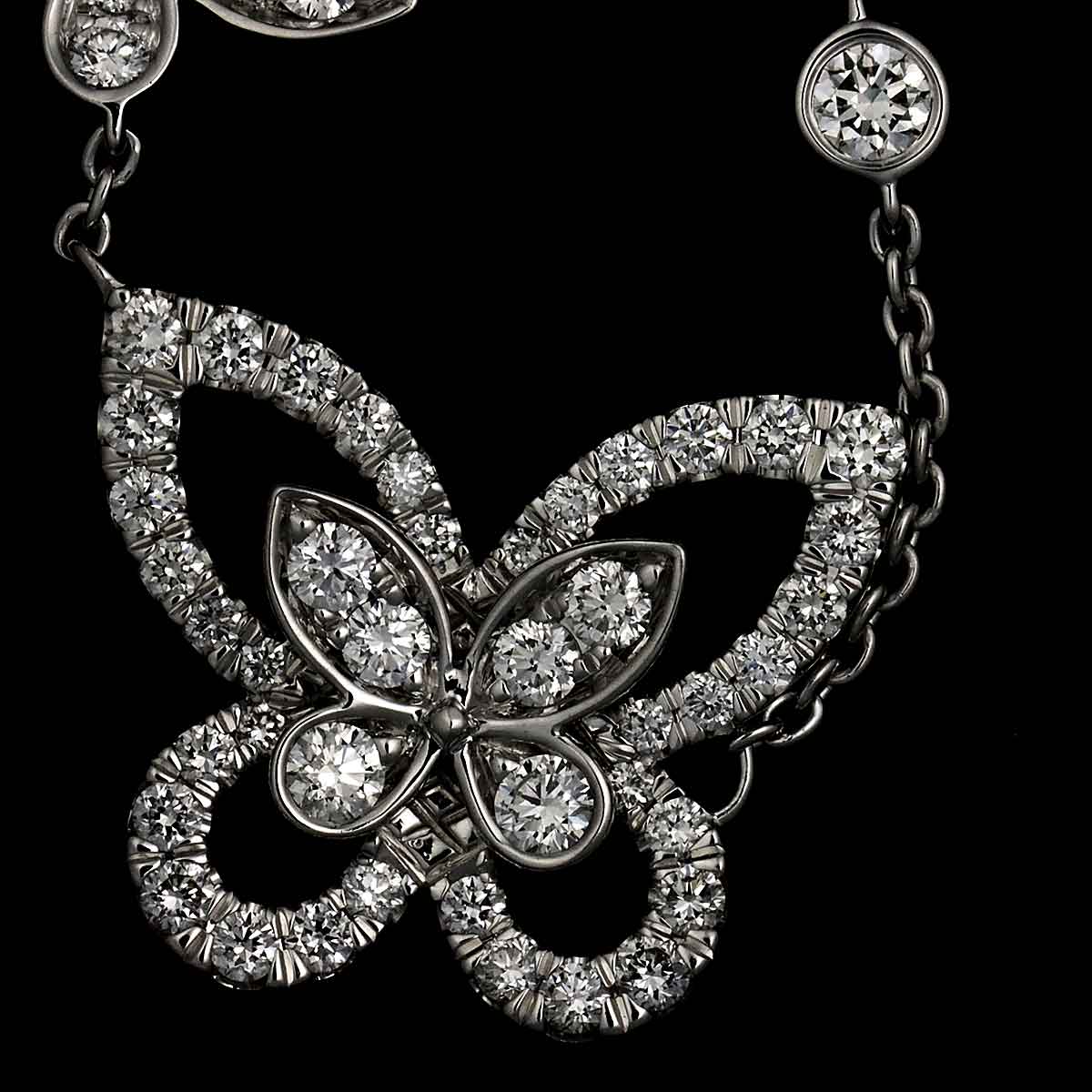 Double Butterfly Silhouette Diamond Necklace 18K WG 750