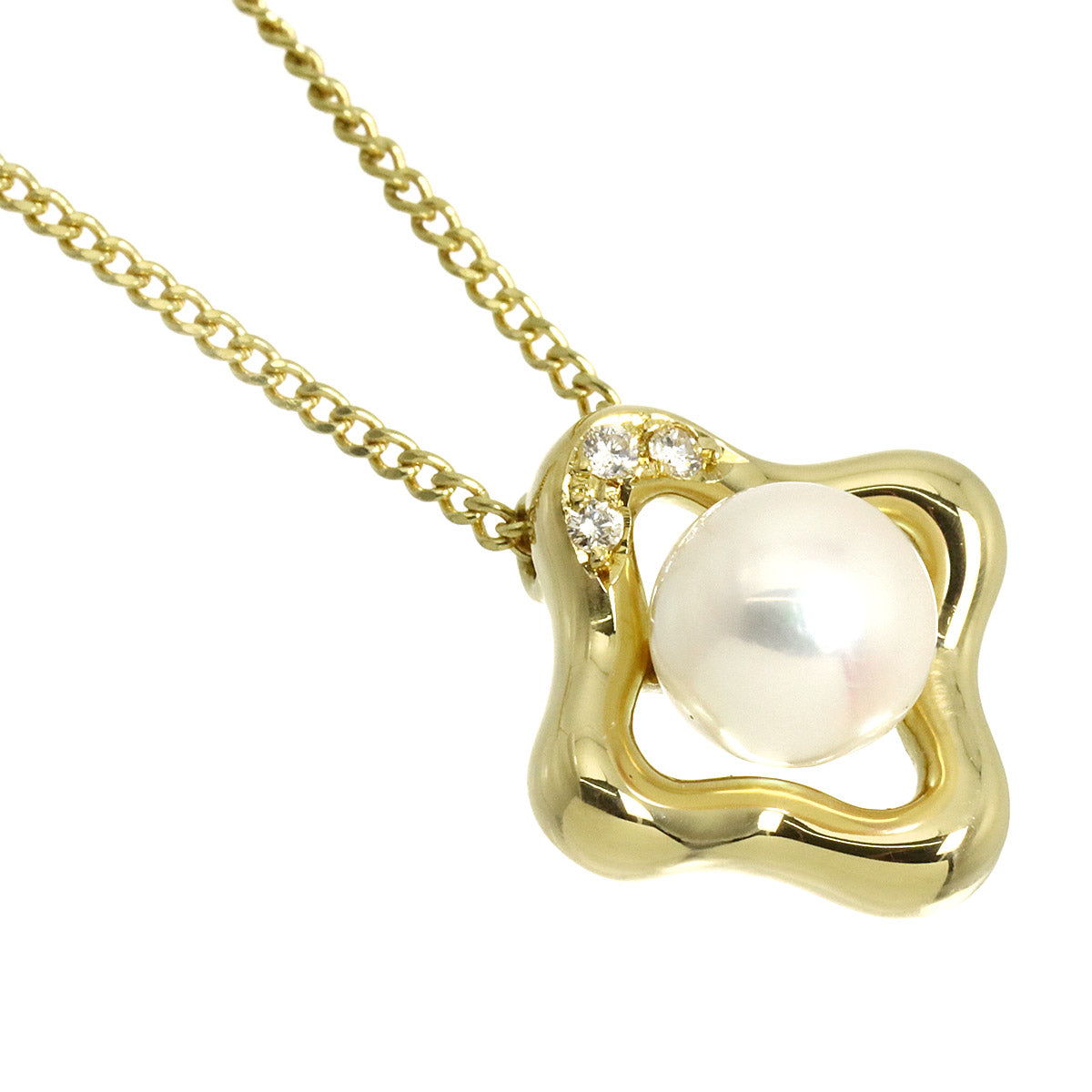 Akoya Pearl 6.7mm Diamond 0.03ct Necklace 18K YG 750