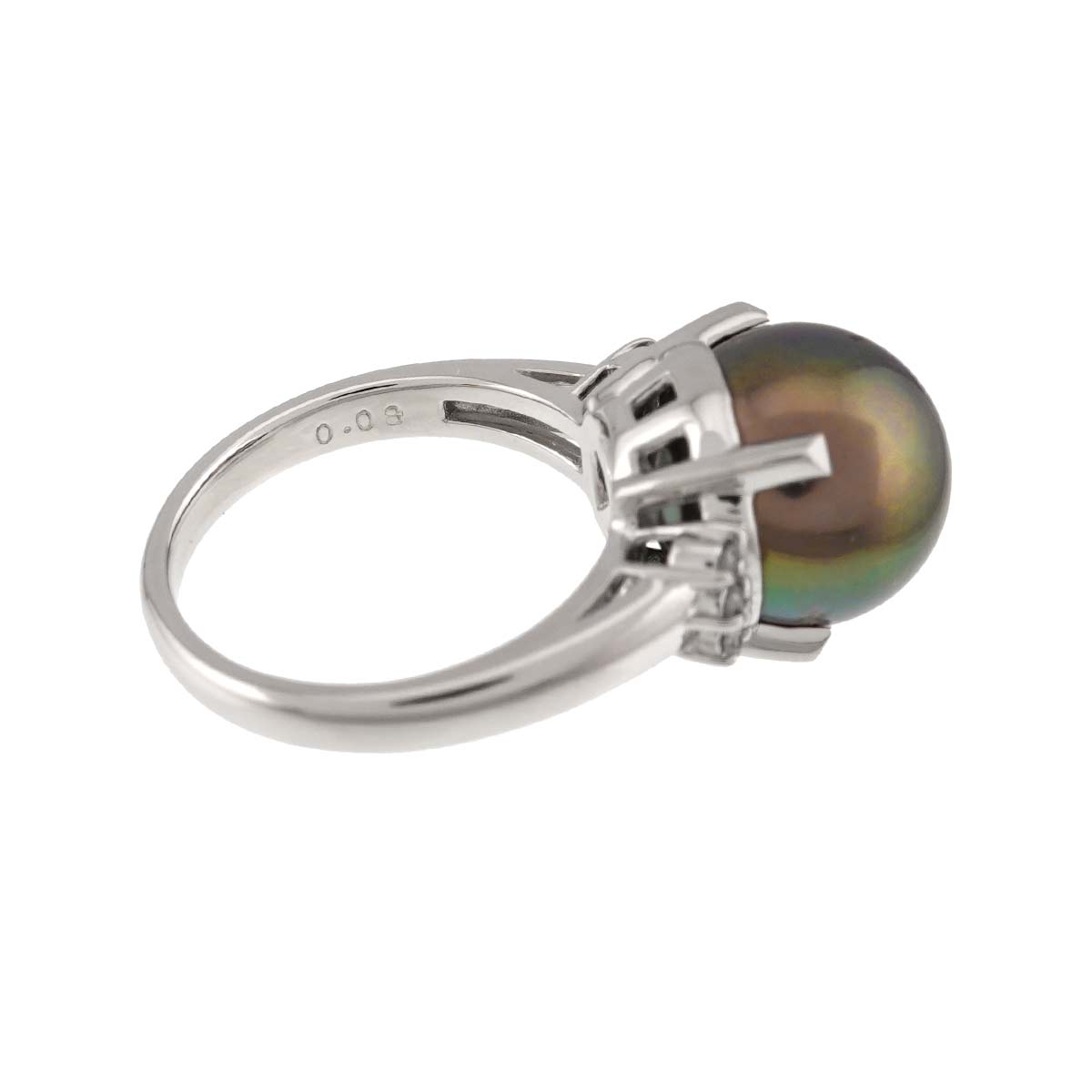 Black Pearl 11.8mm Diamond 0.08ct Ring Pt size6-6.25(US)