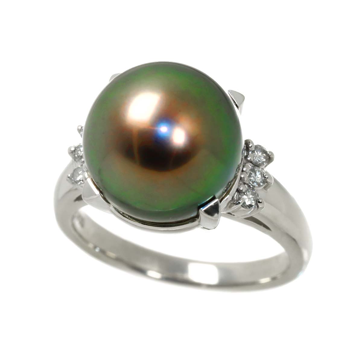 Black Pearl 11.8mm Diamond 0.08ct Ring Pt size6-6.25(US)