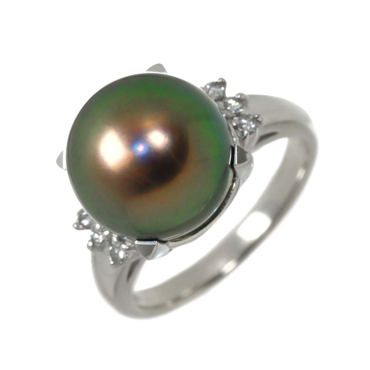 Black Pearl 11.8mm Diamond 0.08ct Ring Pt size6-6.25(US)