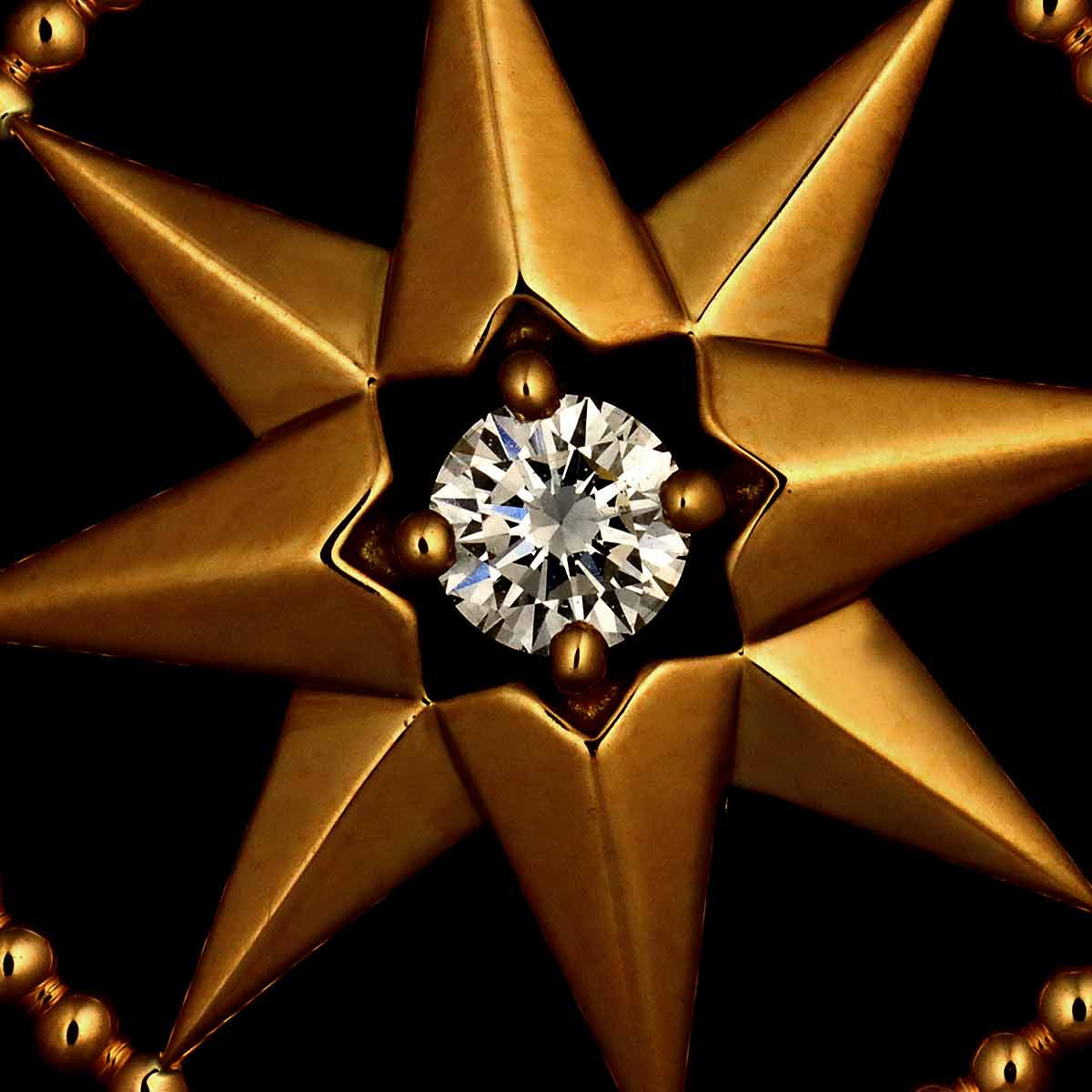 Rose des Vents Onyx Diamond 0.15ct Necklace 18K PG 750