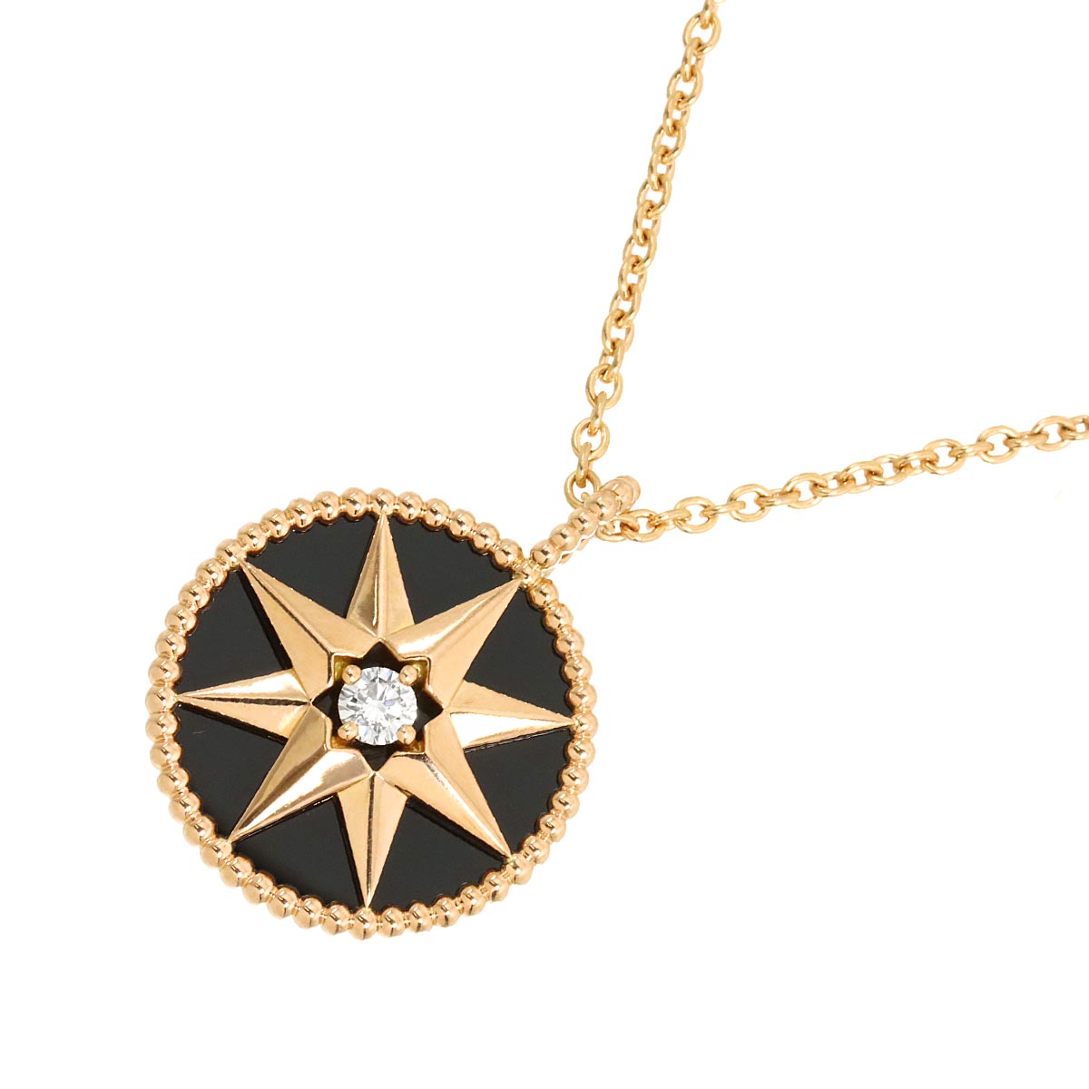 Rose des Vents Onyx Diamond 0.15ct Necklace 18K PG 750