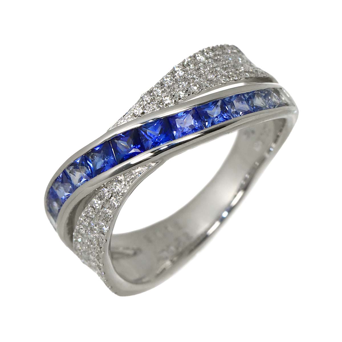 Sapphire 1.16ct Diamond 0.22ct Ring 18K WG 750 Size6(US)