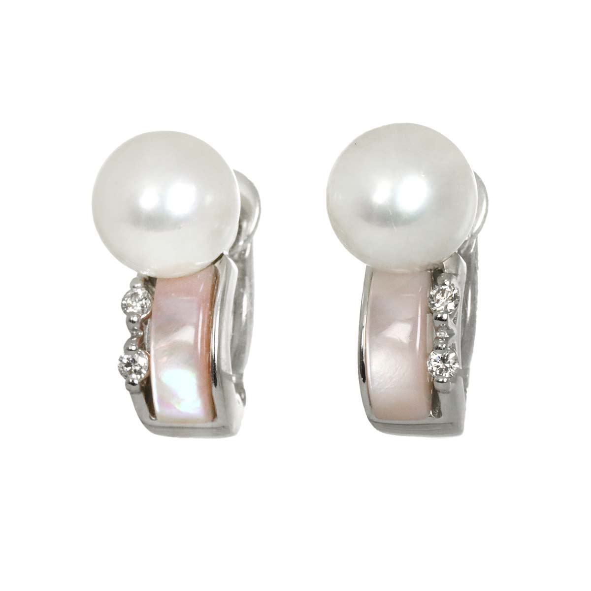 Akoya Pearl Diamond MOP Earrings Clip on 18K WG 750