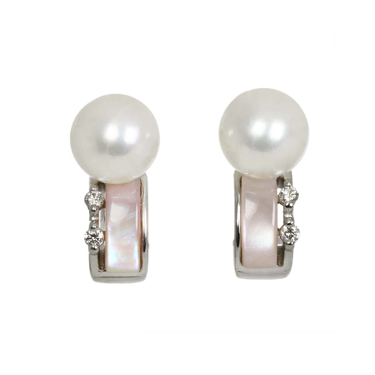 Akoya Pearl Diamond MOP Earrings Clip on 18K WG 750