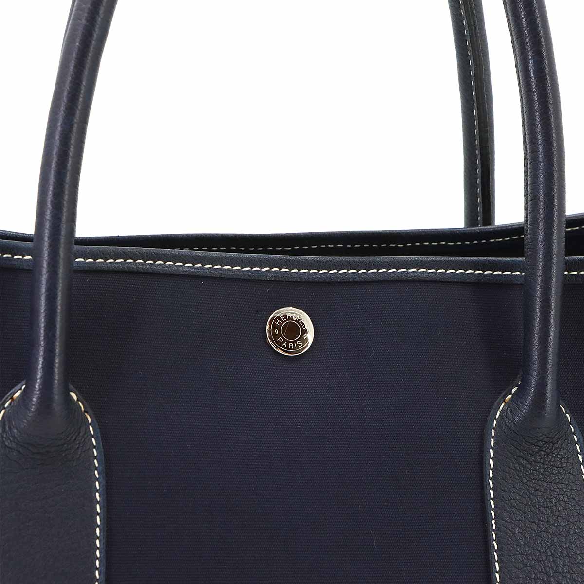 Garden Party PM Tote Bag Toile Officier Leather Blue Indigo