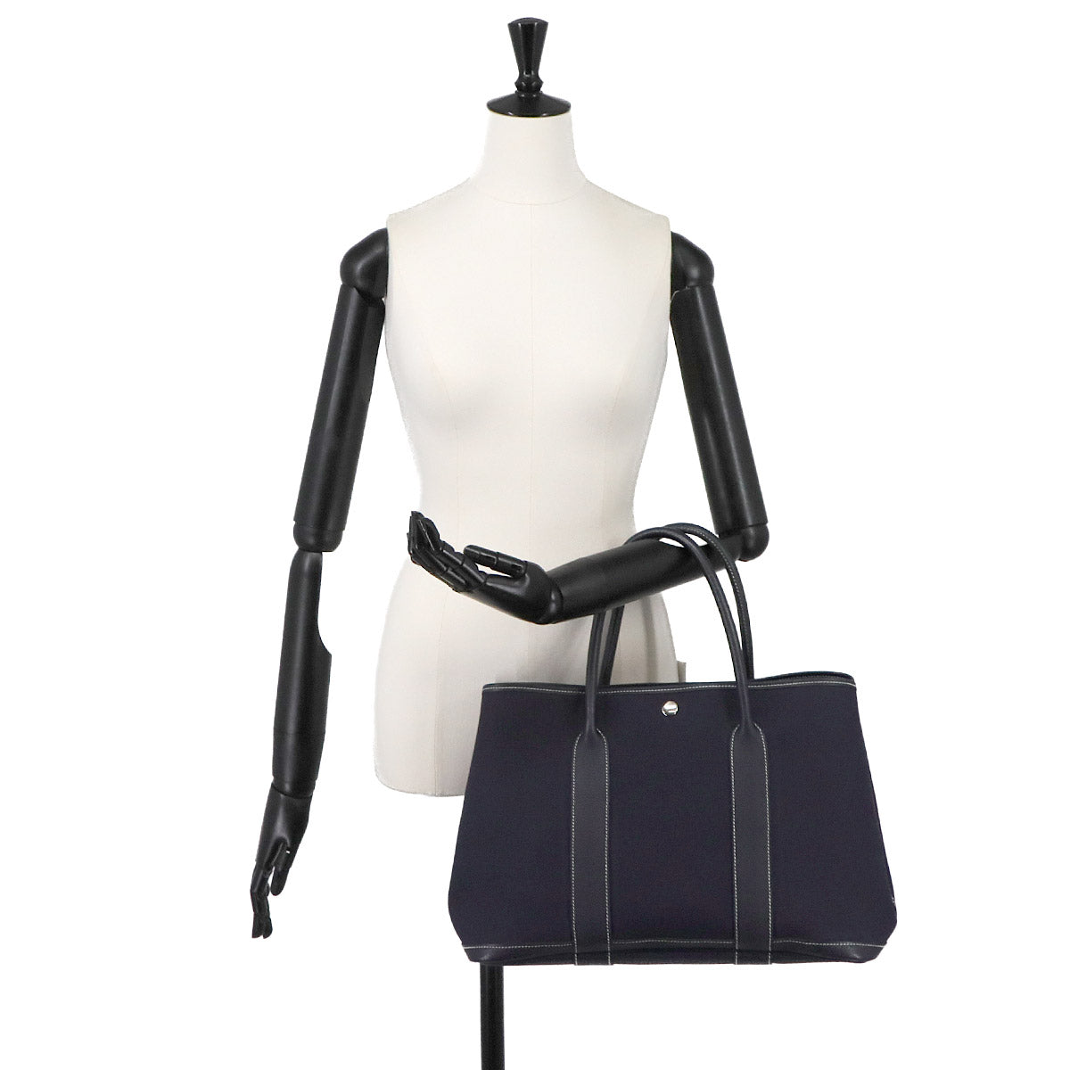 Garden Party PM Tote Bag Toile Officier Leather Blue Indigo