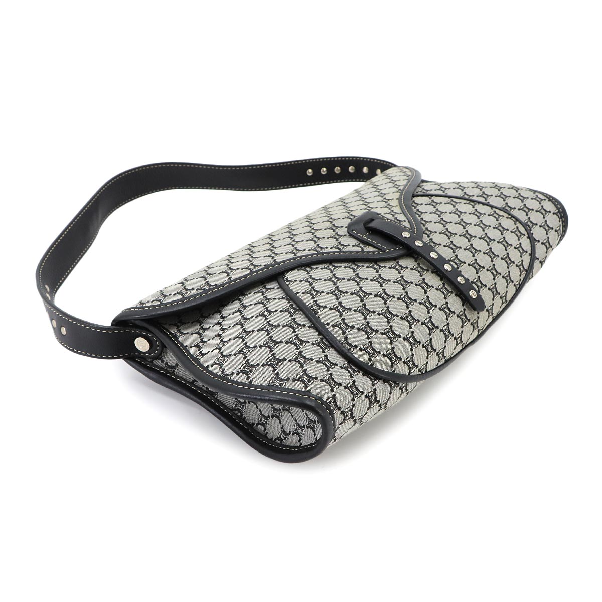 Macadam Shoulder Bag Canvas Leather Gray Black Vintage