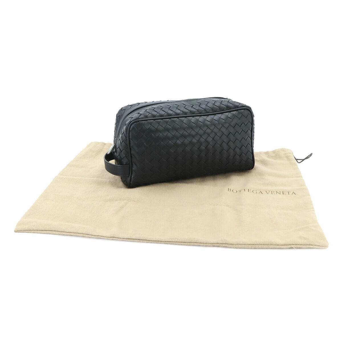 Intrecciato Clutch Second Bag Leather Black Purse