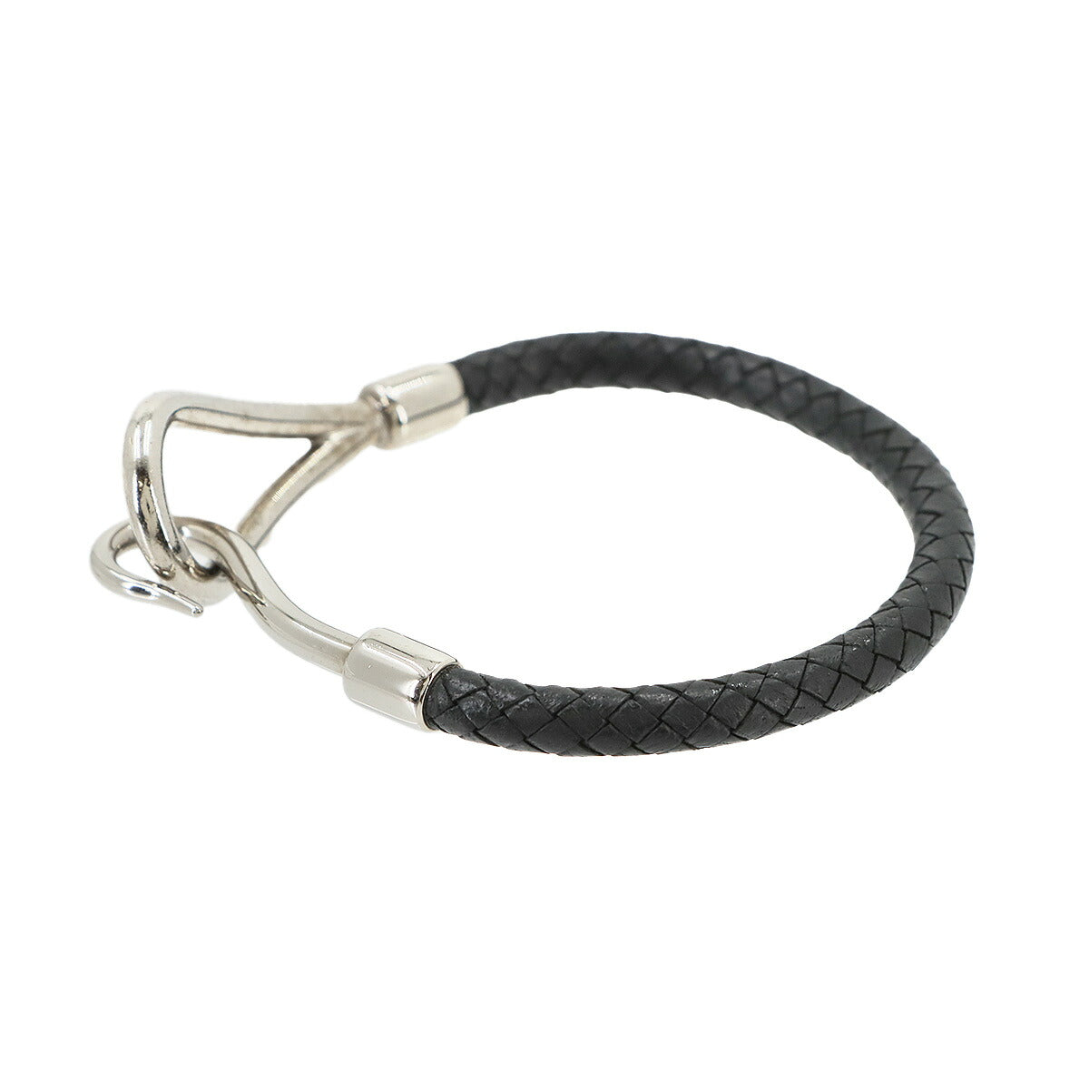Jumbo H Bracelet Leather Black Silver Accessory