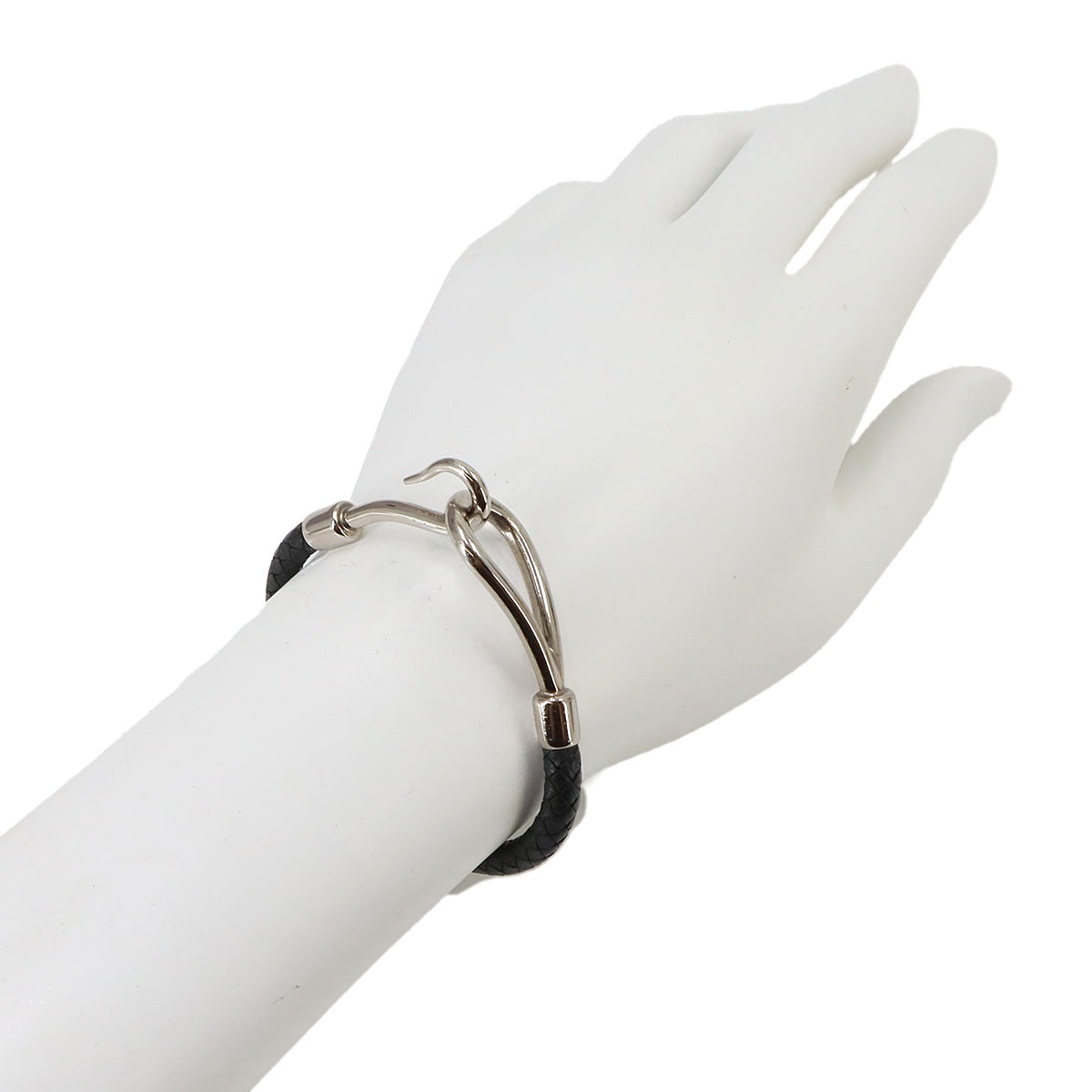 Jumbo H Bracelet Leather Black Silver Accessory