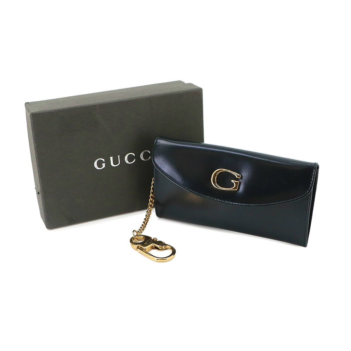 Coin Purse Case with Chain Leather Navy Vintage