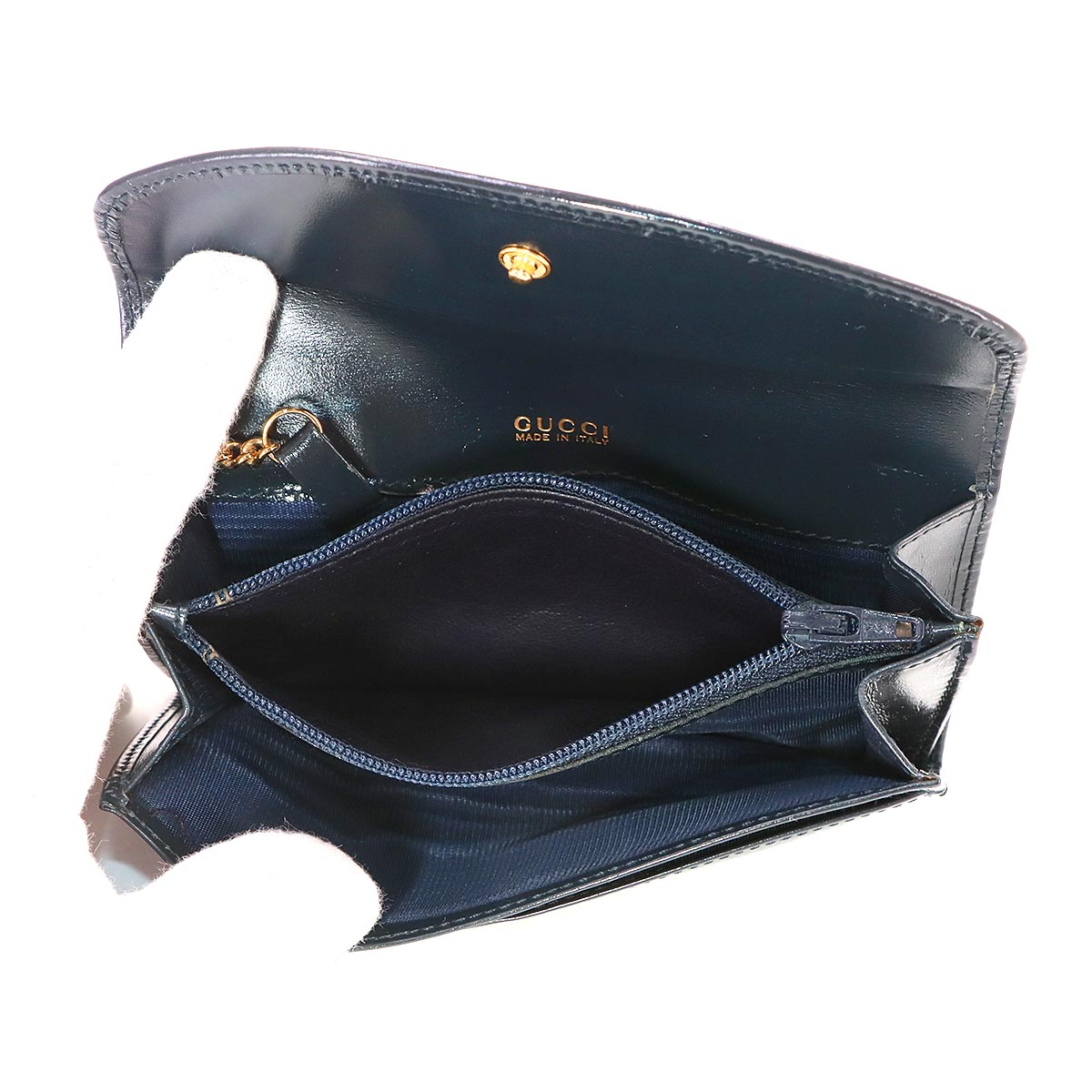 Coin Purse Case with Chain Leather Navy Vintage