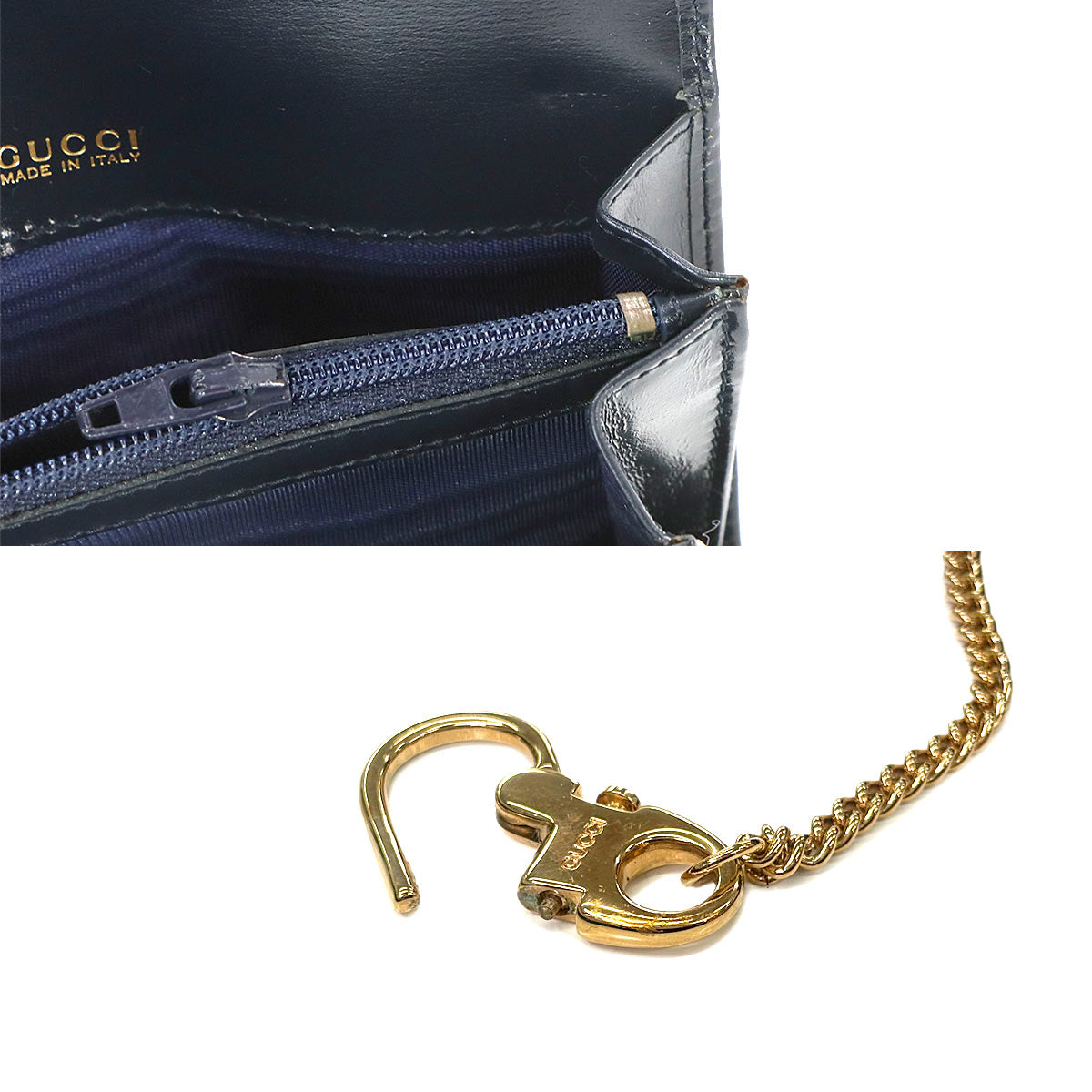 Coin Purse Case with Chain Leather Navy Vintage