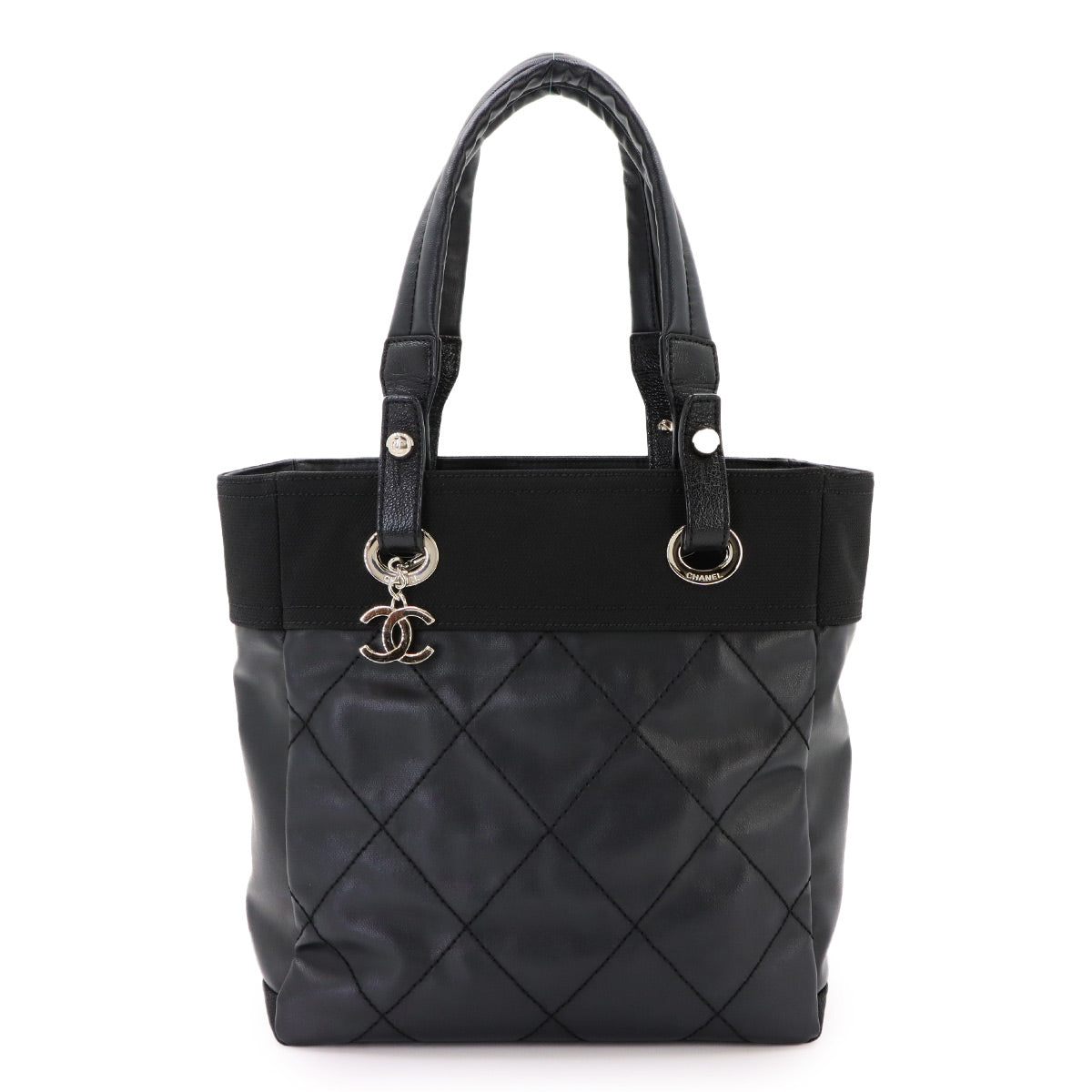 Paris Biarritz PM Tote Bag PVC Nylon Leather Black A34208 Purse