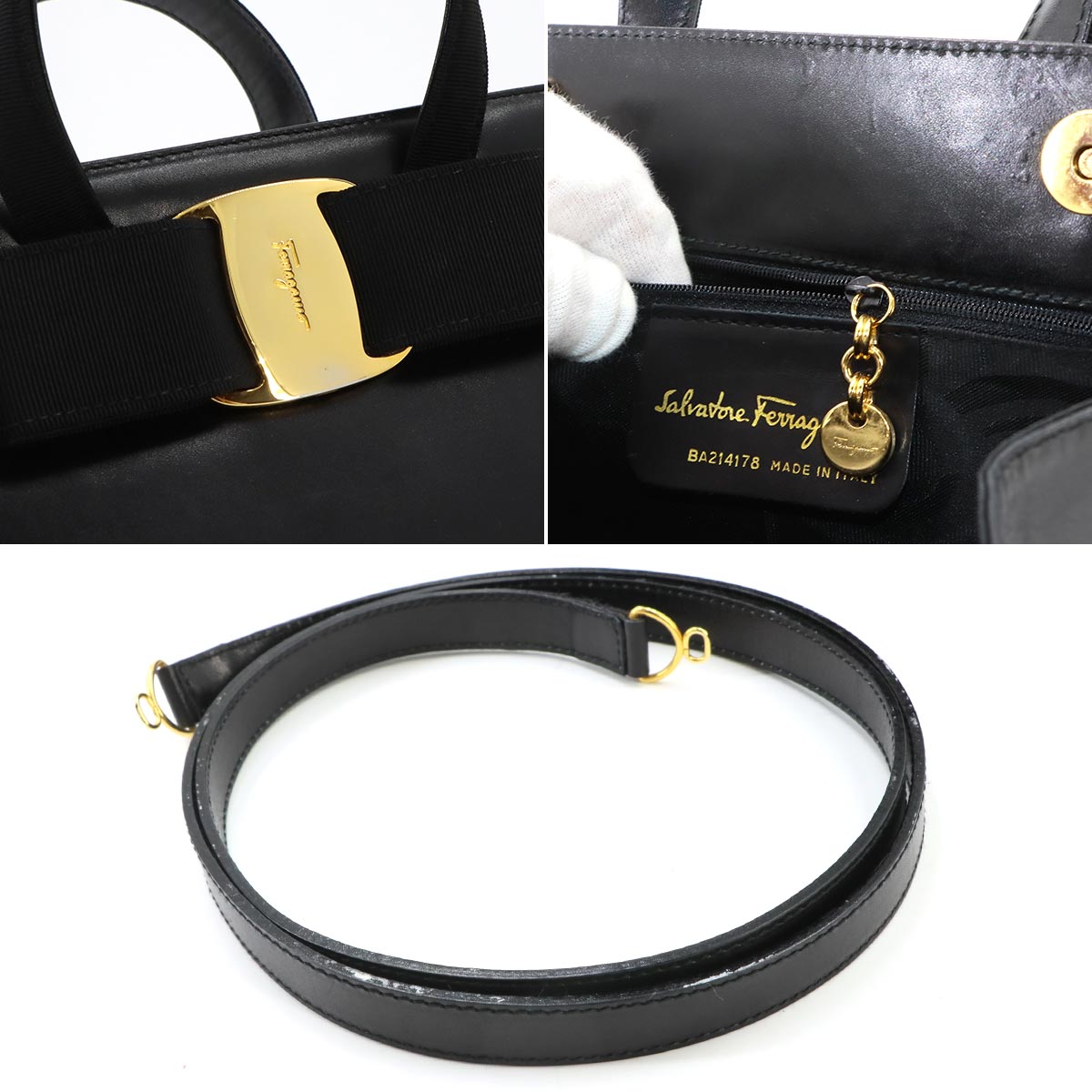 Vara 2way Hand Shoulder Bag Leather Black Purse