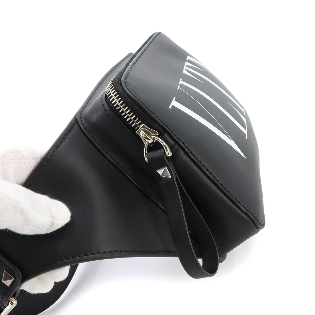 VLTN Belt Bag Body Waist Bag Leather Black White
