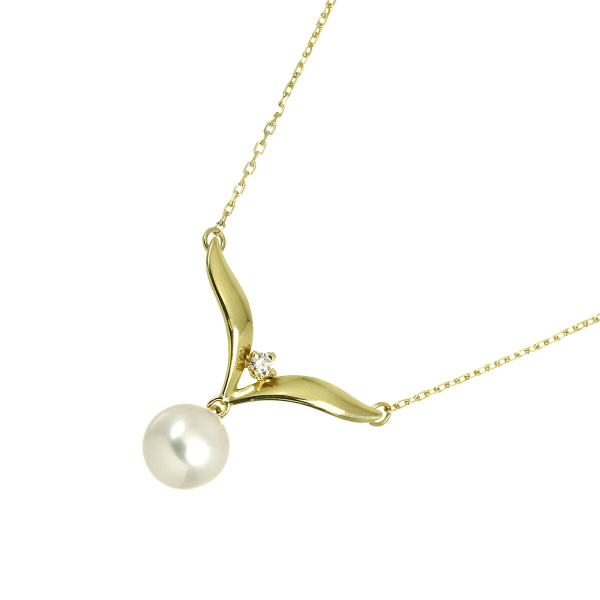 Akoya Pearl 7.2mm Diamond Necklace 18K Yellow Gold 750