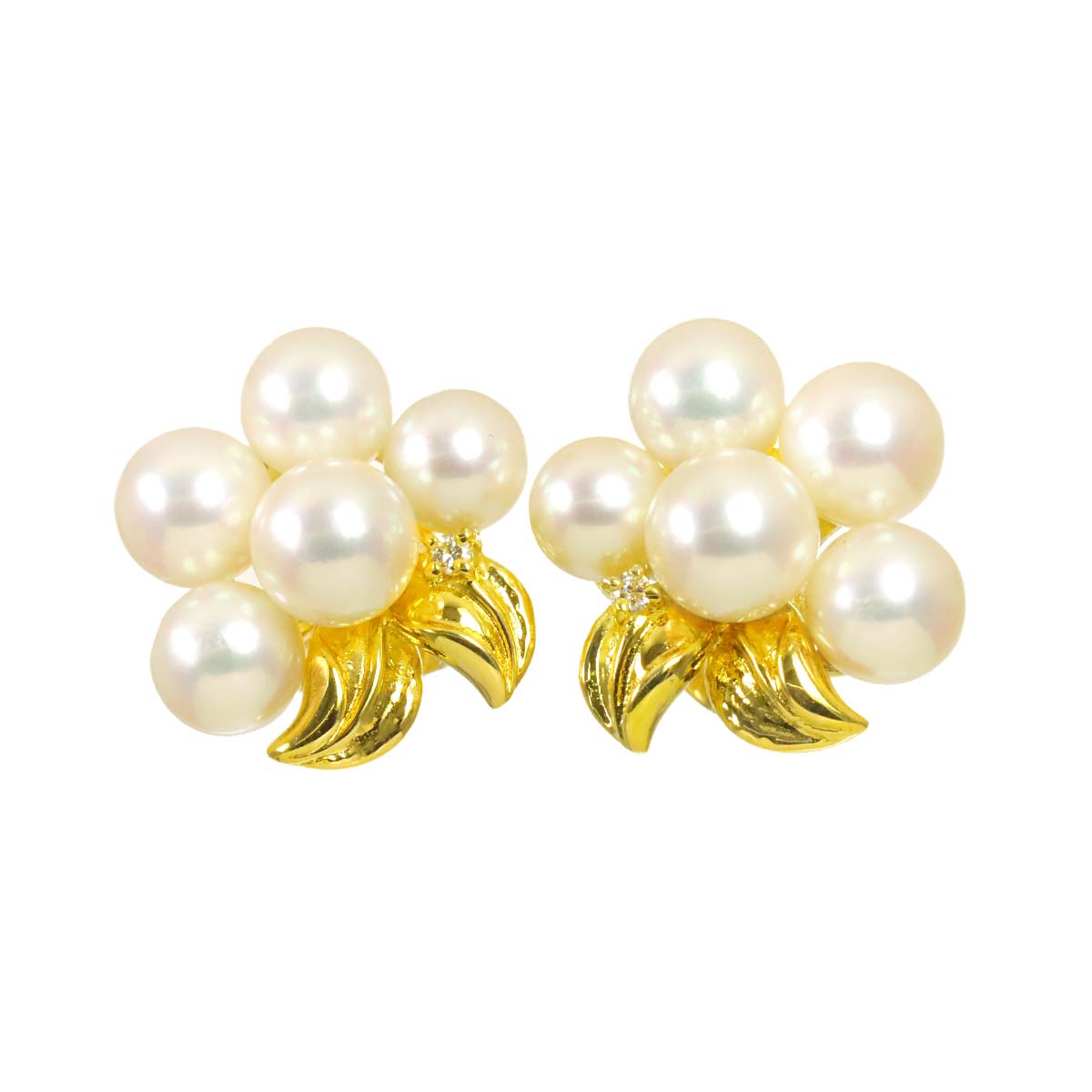 Akoya Pearl Diamond 0.01ct/0.01ct Earrings Pierced 18K YG 750