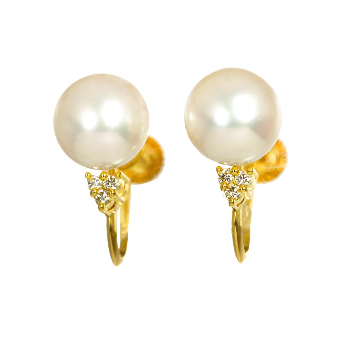 Akoya Pearl 7.5mm Diamond Earrings 18K YG 750