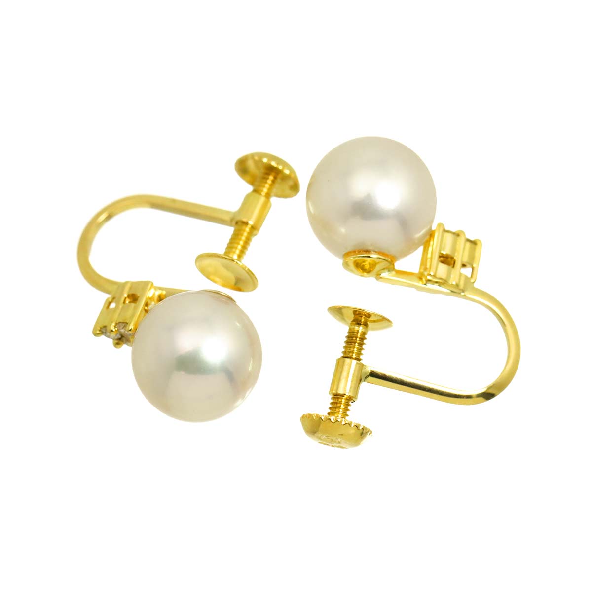 Akoya Pearl 7.5mm Diamond Earrings 18K YG 750
