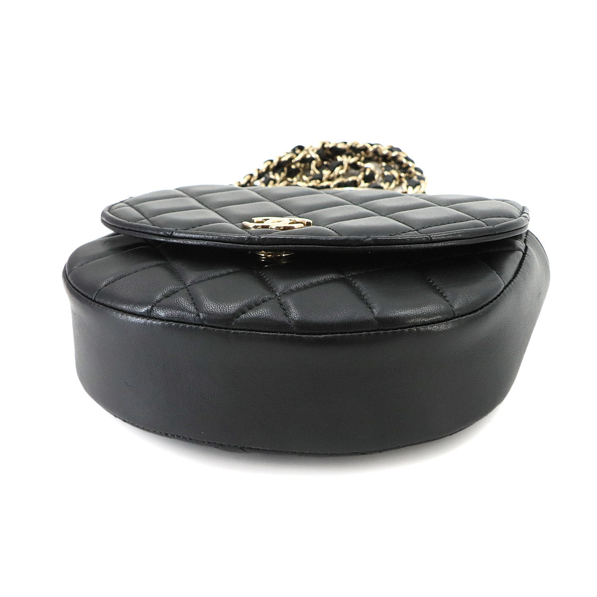 Matelasse Top Handle Hand Chain Shoulder Bag Leather Black