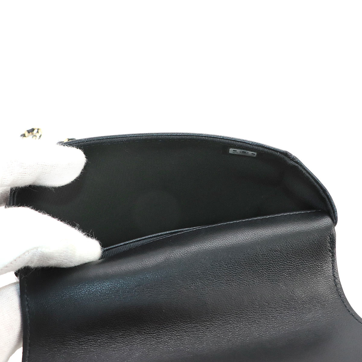 Matelasse Top Handle Hand Chain Shoulder Bag Leather Black