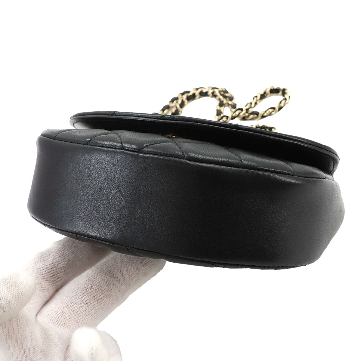Matelasse Top Handle Hand Chain Shoulder Bag Leather Black