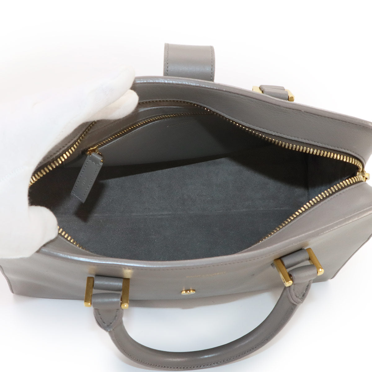 Monogram Cabas Hand Shoulder Bag Leather Gray 357395