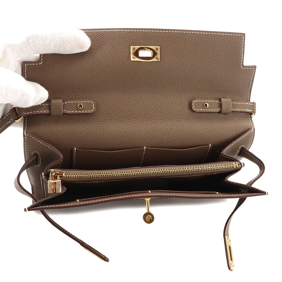 Kelly To Go Shoulder Wallet Epsom Etoupe Purse