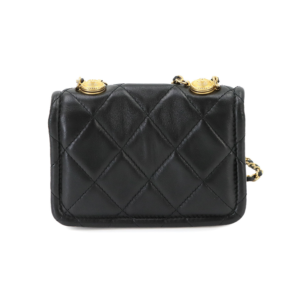 Mini Matelasse Chain Hand Shoulder Bag Leather Black Purse