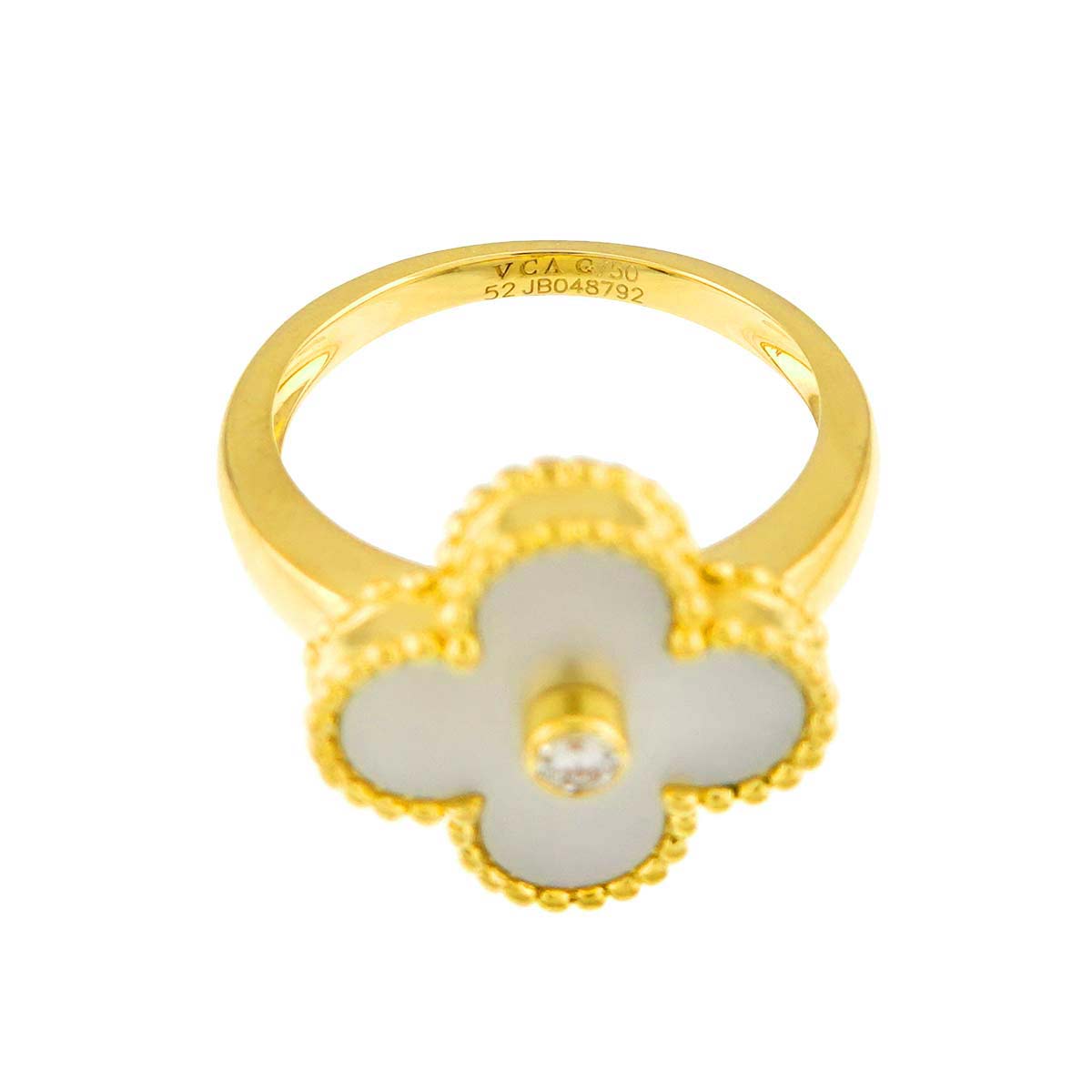 Vintage Alhambra MOP Diamond Ring 18K YG size52 6(US)