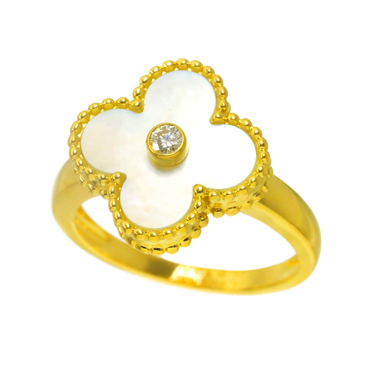 Vintage Alhambra MOP Diamond Ring 18K YG size52 6(US)