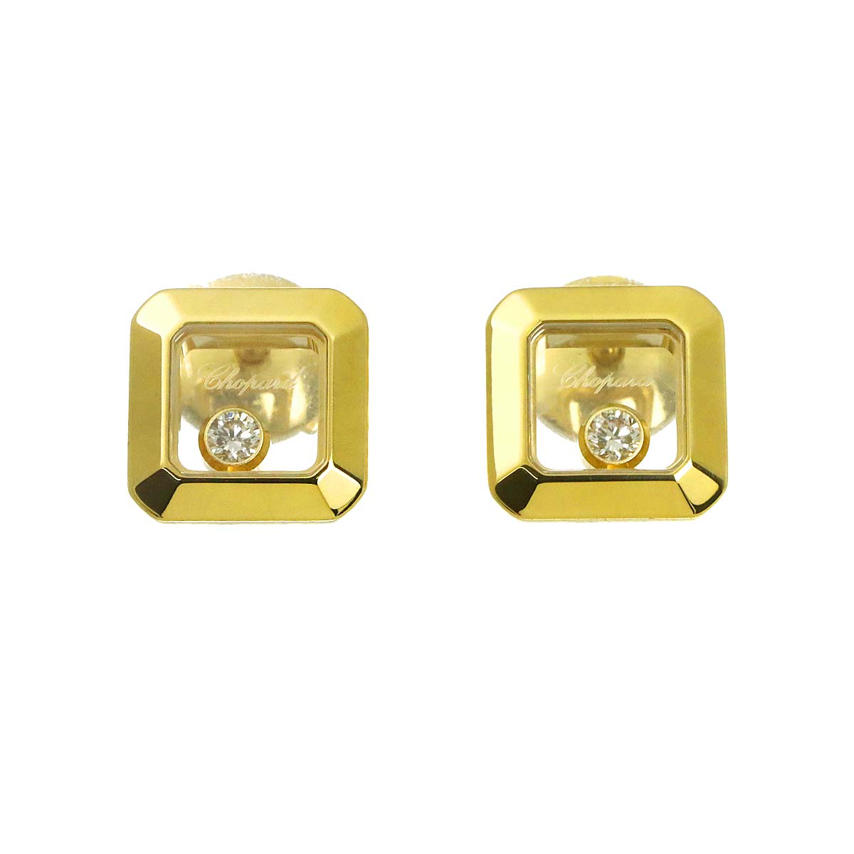 Happy Diamond Square Earrings Pierced 18K YG 750