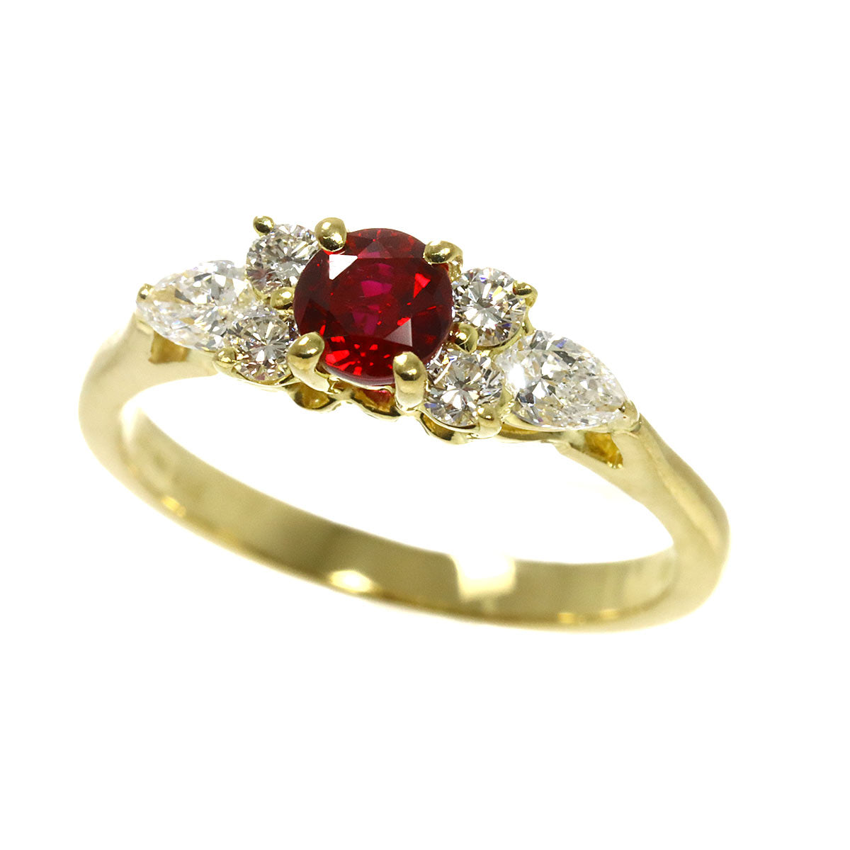 Seven Stones Ruby Diamond Ring 18K YG 750 size4.5(US)