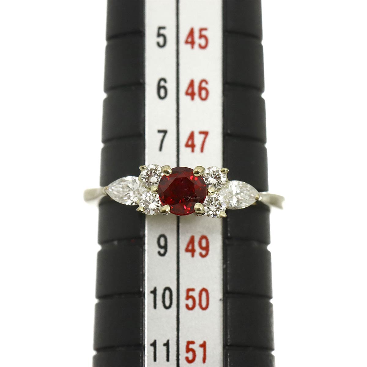 Seven Stones Ruby Diamond Ring 18K YG 750 size4.5(US)
