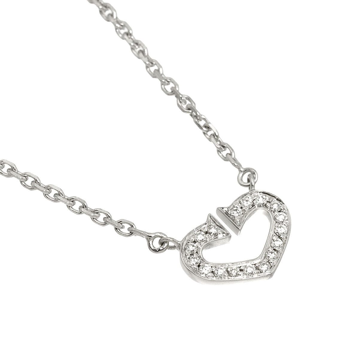 C Heart Diamond Necklace 18K White Gold 750