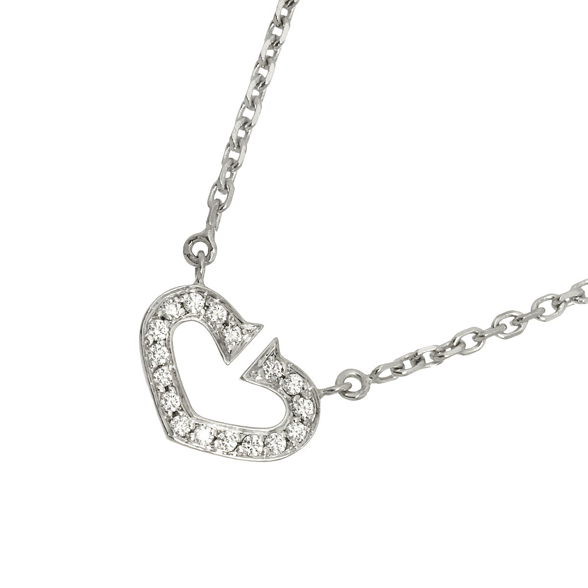 C Heart Diamond Necklace 18K White Gold 750